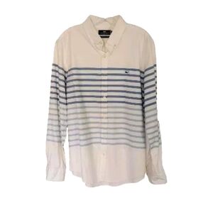 Vineyard Vines Whale Shirt White Blue Ombre Stripe Long Sleeve Button Up Size L
